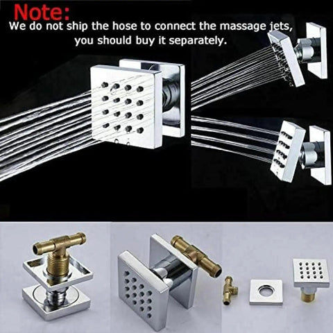 Premium Led Thermostatic Shower Combo With Air Injection Massage Head, showcasing chrome massage jet connection components.