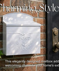 Outdoor Wall Mount Mailbox 11.5 x 5 x 13 Inches White Waterproof Heavy Duty Metal Mailbox against brick wall next to door