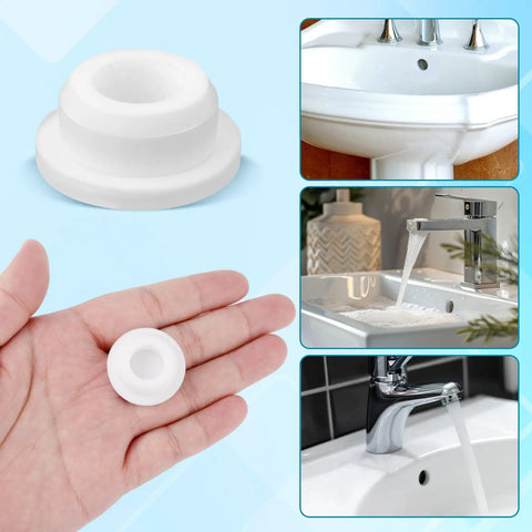 Top Shelf Rubber Sink Overflow Cover Cap 3 Pack White Silicone Drain Guard for Kitchen and Bathrooms in hand, easy snap install.