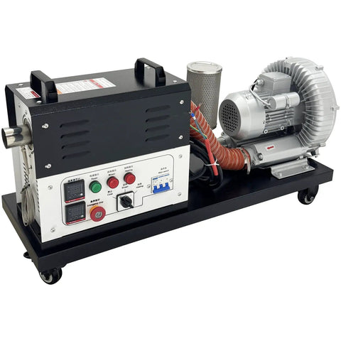 Heavy Duty Workshop Grade Hot Air Blower Packs A Badass NiCr Core That Pushes Snappy 350C Blast For Fast Fixes And Hella Smooth Shop Builds At 220V, industrial blower on wheeled chassis.