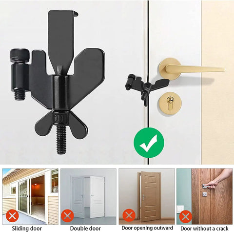 Heavy Duty Adjustable Portable Door Lock For Home, Hotel, Airbnb And Dorm, Lightweight On The Go Security, installed on door