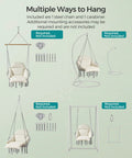 Comfy Hammock Chair With Large Thick Cushion, Boho Swing Chair for Bedroom, Patio or Garden showing multiple hanging options.