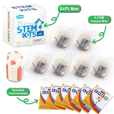 Hands On STEM Lamp Kits For Kids Ages 6 To 12, 6 Pack Bulk Science Craft Projects To Build Wooden Electric Table Lamps, Learn Circuits And Basic Electronics, Ideal For Classrooms Or Home Learning, Batteries Not Included; 6-pack with gift box and instructions
