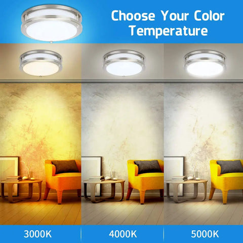 Dimmable 24W LED Ceiling Light Fixture, 10 Inch Flush Mount, 3 Color Temperatures 3000K 4000K 5000K display in room setting