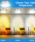 60W LED Flush Mount Ceiling Light Fixture 15 Inch Ultra Bright Daylight White 5000K 6000 Lumens color temperature options