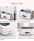 Step-by-step use of Upgraded 48KHz Ultrasonic Jewelry Cleaner Machine With 304 Stainless Steel Tank in pink finish