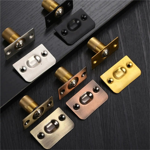 Image of 4 pack adjustable ball catch latch with screws for closet and cabinet doors, featuring various finishes and hidden mount ball clasp.
