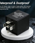 5 Pin LED Turn Signal Flasher Relay for Hyper Flash Fix EP27N, close-up view, wet surface, showing plug dimensions and waterproof feature