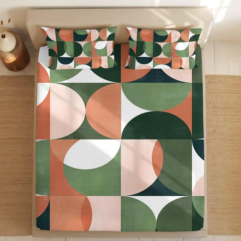 Cloud Soft Queen Fitted Sheets With 16 Inch Deep Pocket Microfiber Bedding Set Includes Two Pillowcases in retro geometric design.