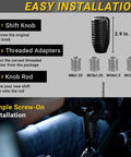 Real Carbon Fiber Shift Knob Upgrade with 4 Metal Adapters installation steps for manual and automatic transmissions.