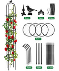 Double Pack Garden Obelisk Trellis For Climbing Plants Outdoor 6.2 Ft Support Cage with accessories and blooming roses