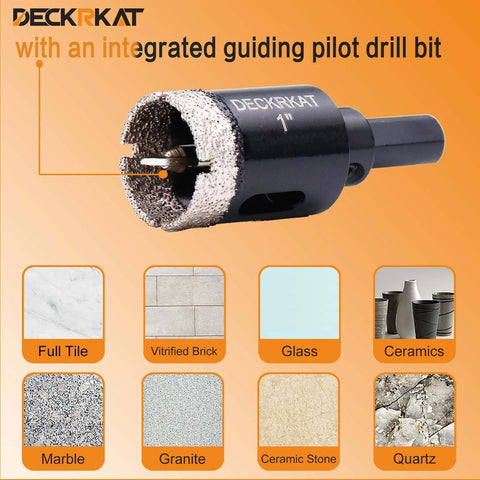 DeckRKAT 1in diamond hole saw with integrated guiding pilot drill bit for tile and stone
