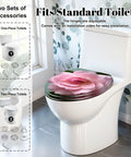 Elongated Toilet Seat for Bathroom with floral design on lid, fitting standard toilets with adjustable hinges.