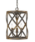 Open Cage Rustic Farmhouse 3 Light Pendant in Antique Black Iron for Cozy Country Living Vibes Vintage Charm Distressed Metal Finish