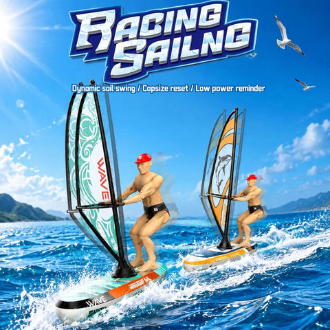 Mini Remote Control Boat With 2.4GHz RC Windsurfer Surfing Action LED Lights Self Righting Never Flip Design in ocean scene