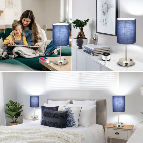 Bedside Table Lamp Set Of 2 With Touch Control 3 Way Dimmable And Space Saving 2 USB Ports And AC Outlets Nightstand Lamps