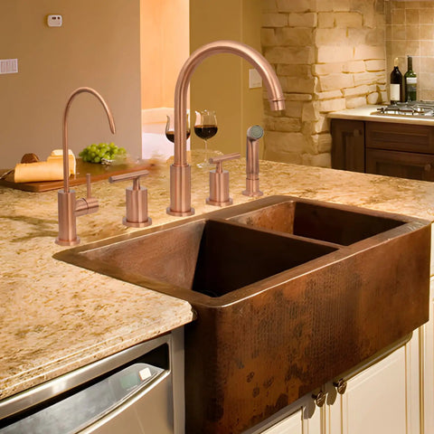 One Handle Black And Rose Gold Drinking Water Filter Faucet Purifier For Cold Water Only Copper Construction With Solid Brass Body And Drip Free Ceramic Cartridge, Durable Kitchen Tap For Clean Tasting Water installed on a marble countertop