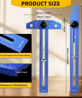 Badass Quick Slide Aluminum T Square Measuring Tool With Built In Protractor Dial For Swift Woodworking Framing And Tight Carpentry Layout Work Essentials showing product dimensions and metric markings.