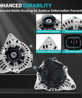 Heavy Duty 120 Amp 12V Car Alternator Replacement For Hyundai Santa Fe Sonata Tiburon Tucson And Kia Magentis Optima Sportage V6 2.7L AVA0066 3730037800 2655524 11188N 11188, showing enhanced metal housing and components