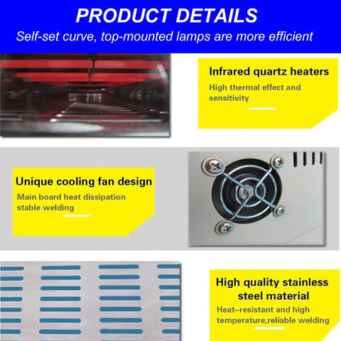 Close-up of Drawer Type Reflow Oven With Hot Air Circulation And Infrared Heater Rework Station features T962V20 110V