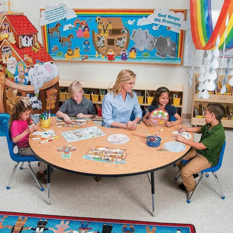 Classroom with Rainbow Cloud And Raindrops Ceiling Hangers, 12 Ft Long By 32 In Wide, Colorful Paper Party Decor For Kids