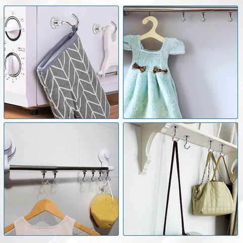 30 Pcs Super Strong Magnetic Hooks 25 Lbs Heavy Duty Magnetic Hooks For Hanging Rare Earth Neodymium Magnets Ideal For Cruise Ship Camping Kitchen Fridge Garage Wall Mounting Great For Kitchens Racks Garages Boats Campers And More in use holding bags, clothes, and accessories on metal surfaces.