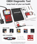 Pro OBD2 Scanner Code Reader With Battery Tester, packaging, instruction manual, storage bag, cables displayed