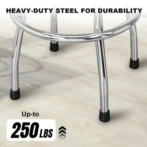 Swivel Bar Stool With Padded 14.5 Inch Seat For Garage And Shop, Heavy Duty Steel Frame With Chrome Plated Legs, 250 lbs