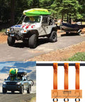 Soft Loops Tie Down Straps 4 Pack 12,000 Lbs Max Strength securing Jeep towing boat and SUV with loaded roof rack