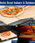 Pizza Stone For Oven And Grill 15 X 12 Inch Cordierite Baking Stone With Four Built In Handles in use indoors and outdoors