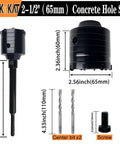 Side view of DECKRKAT 2-1/2 inch concrete hole saw kit with SDS Plus shank and center bits