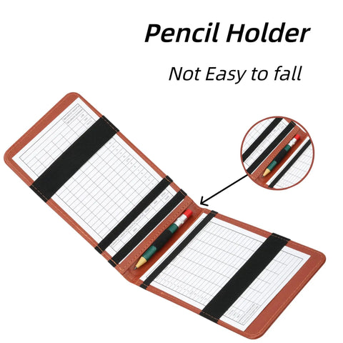 PU Leather Golf Scorecard Holder With Two Score Cards Yardage Book Cover Elastic Band For Scorecard And Pencil Water Resistant Brown 7.08 By 4.33 Inches Fits Most Standard Golf Scorecards And Yardage Books No Frills, open with pencil