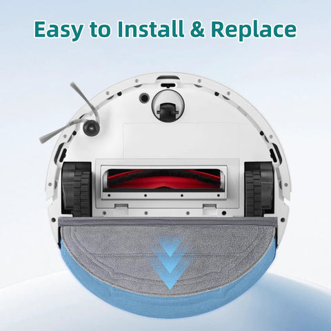 Easy install view of Six Pack Reusable Microfiber Mop Pads For Q10 S5 And Q10 S5 Plus Q10 VF Series Q10V Q10V Plus S8 Pro S8 Pro Plus Robotic Vacuum Cleaners Durable Washable For Sticky Dust Debris And Pet Hair