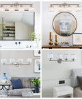 Modern Brushed Nickel Vanity Lights 32 Inch 4 Light Crystal Shade Industrial Sconce Wall Lamp For Bathroom Mirror Makeup Desk Living Room Kitchen Porch Hotel Anti Rust Finish For Humid Bathrooms