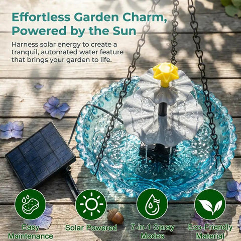 Solar Cascade Hanging Bird Bath Fountain With 3 Layer Design For Outdoor Gardens And Ponds 6 Nozzles And 10 Ft Cord Solar Powered Pump