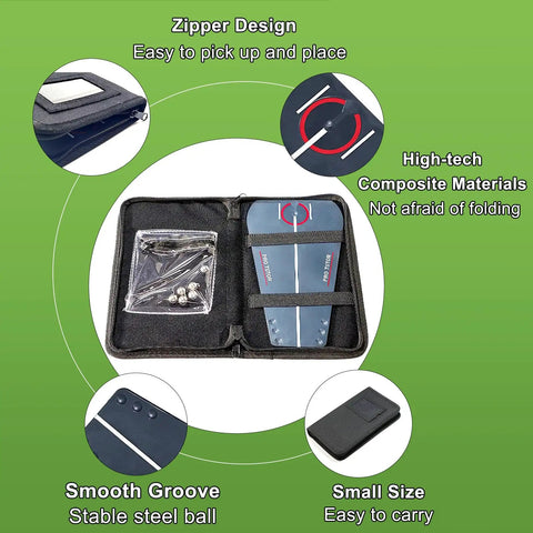 Putting Trainer With Mirror Practice Aid To Align Eyes And Putter Face set with case, balls, and components overview