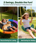 Heavy Duty 440lbs Capacity Backyard Swing Set With 2 Seats, Saucer And Belt Swings, kids playing on swings in backyard