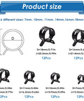 Eoppen 72-piece black automotive hose clamp set; six sizes shown (7–18 mm), 12 pcs per size.