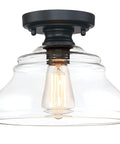 Industrial Semi Flush Mount Ceiling Light With Clear Glass In Black Finish Dope Modern Farmhouse Fixture 10 Inch Close