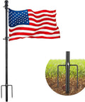 Heavy Duty In Ground Flag Pole Kit With 1 Inch Stainless Steel Shaft, Deep Ground Base With 2 Extra Prongs, Adjustable Height, Includes 3x5 Ft American Flag, Ideal For Yard, Home, Residential Or Commercial Use