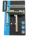 Bike Chain Breaker and Pin Splitter Tool for MTB and Road Bikes, on packaging displaying stainless steel build and features.