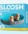 Foldable Dog Pool Portable Hard Plastic Kiddie Bath Tub For Pets And Kids Anti Slip Collapsible Indoor Outdoor Backyard Use Gray 71 Inch By 12 Inch Great For Muddy Paws, Splashy Play, Easy Setup, Drain Plug, Pet Friendly, Family Ready product packaging with dogs inside.