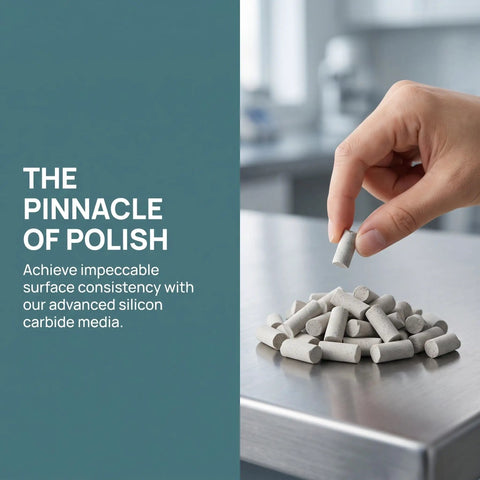 Cylinder Tumble Media For Silicon Carbide Polishing Pellets 440g Keeps Size Tight And Self Loss Low Works With Vibratory Bowls And Tumbler Grinders Ideal DIY Jewelry Making Metal Finishing Abrasive Pellets. Hand holding one gray cylinder media piece