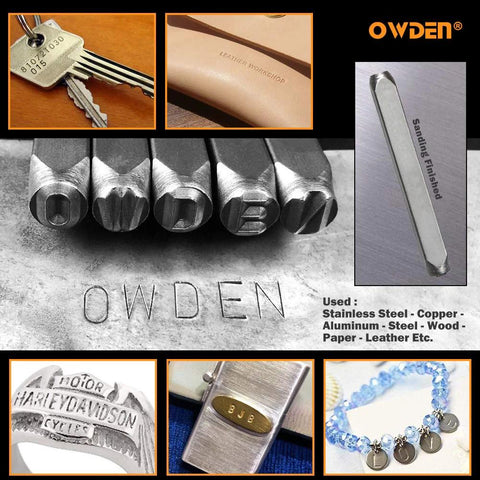 OWDEN 36-piece steel stamp set with alphabet and number punches for jewelry and metal stamping (3/16 in, 5 mm)