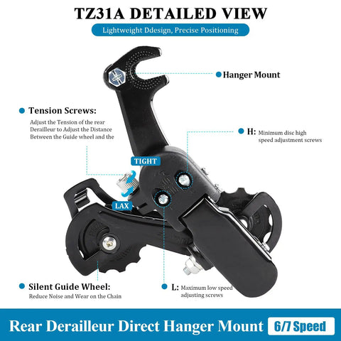 6/7 Speed Rear Derailleur With Hanger Mount For Mountain Bikes Tricycles And Commuter Cruisers Direct Mount Compatible Beefy Aluminum Alloy Body