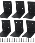Six Pack 4 By 4 By 3 Eighths Heavy Duty Steel Corner Brackets L Shaped Right Angle Mounts For Deck And Shed Build Out Top Shelf Rust Proof Carbon Steel Frame Hardware with screws.