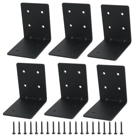 Six Pack 4 By 4 By 3 Eighths Heavy Duty Steel Corner Brackets L Shaped Right Angle Mounts For Deck And Shed Build Out Top Shelf Rust Proof Carbon Steel Frame Hardware with screws.