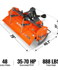 Top view of 72 Inch Rotary Tiller With Gear Drive For 3 Point Hitch Cat 1 And 2 PTO Shaft Included With Slip Clutch 35 To 70 HP Tractors MRT72