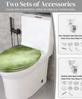 Quiet Close Elongated Toilet Seat for Bathroom in green on a white toilet, show installation accessories for both designs.