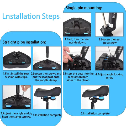 Installation steps for Noseless Bike Seat Cushion With Memory Foam And Ventilation For All Day Comfort, showing mounting process.